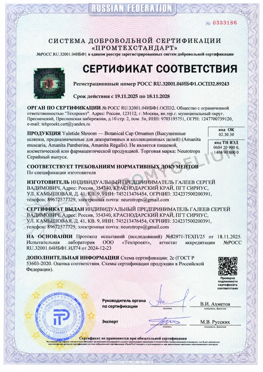Сертификат соответствия на высушенные шляпки